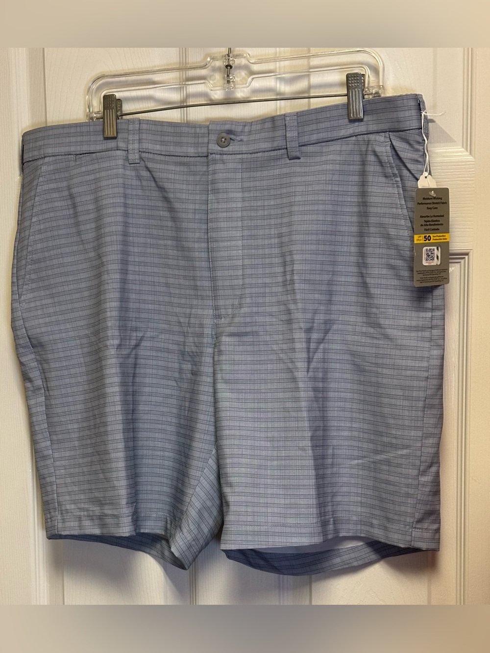 PGA Tour Light Blue Grey Plaid Golf Shorts • NWT